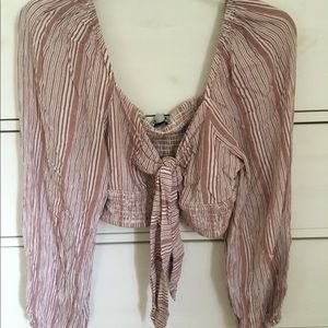 Long Sleeve Front Tie Crop Top